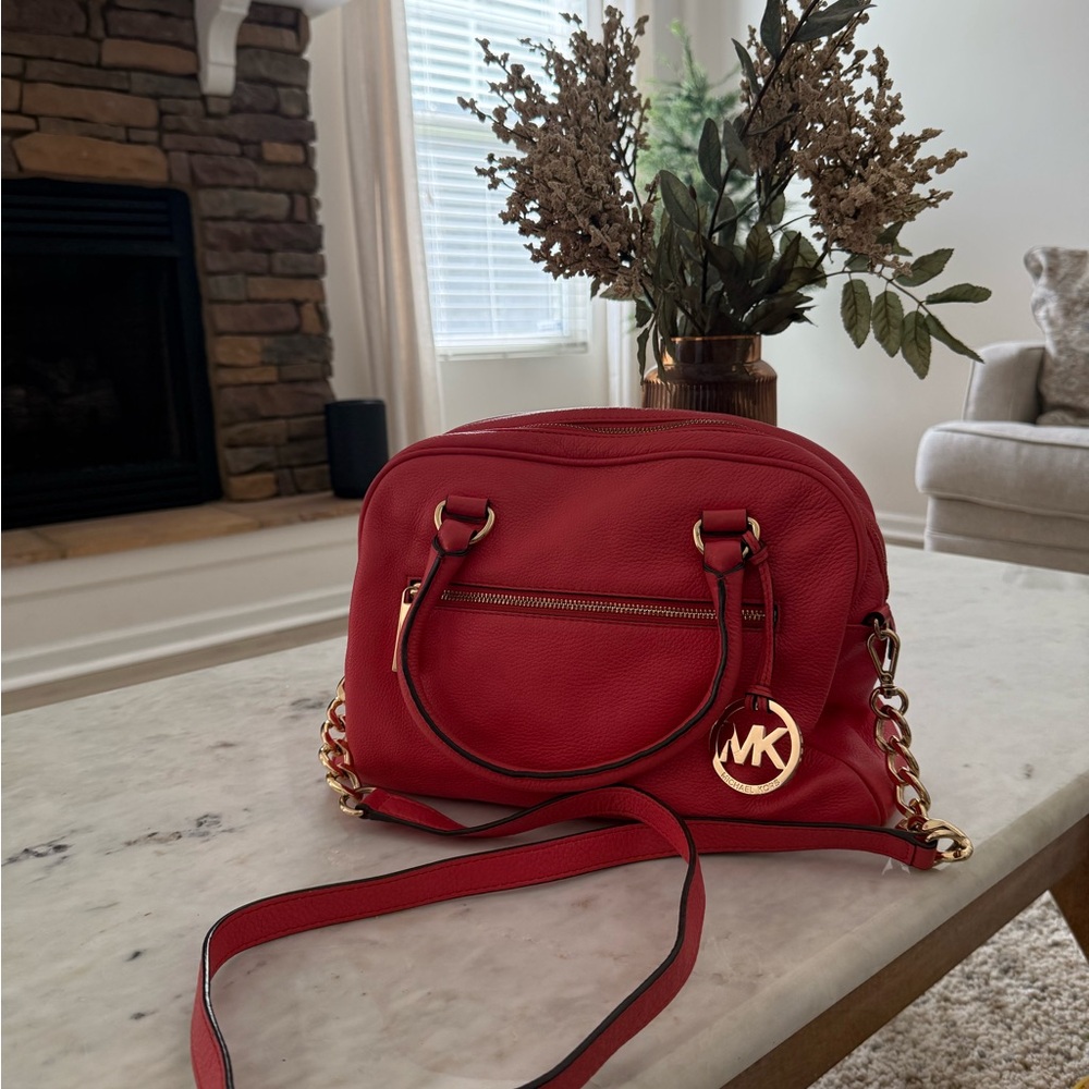 Michael Kors Red Crossbody Bag with Gold Accents